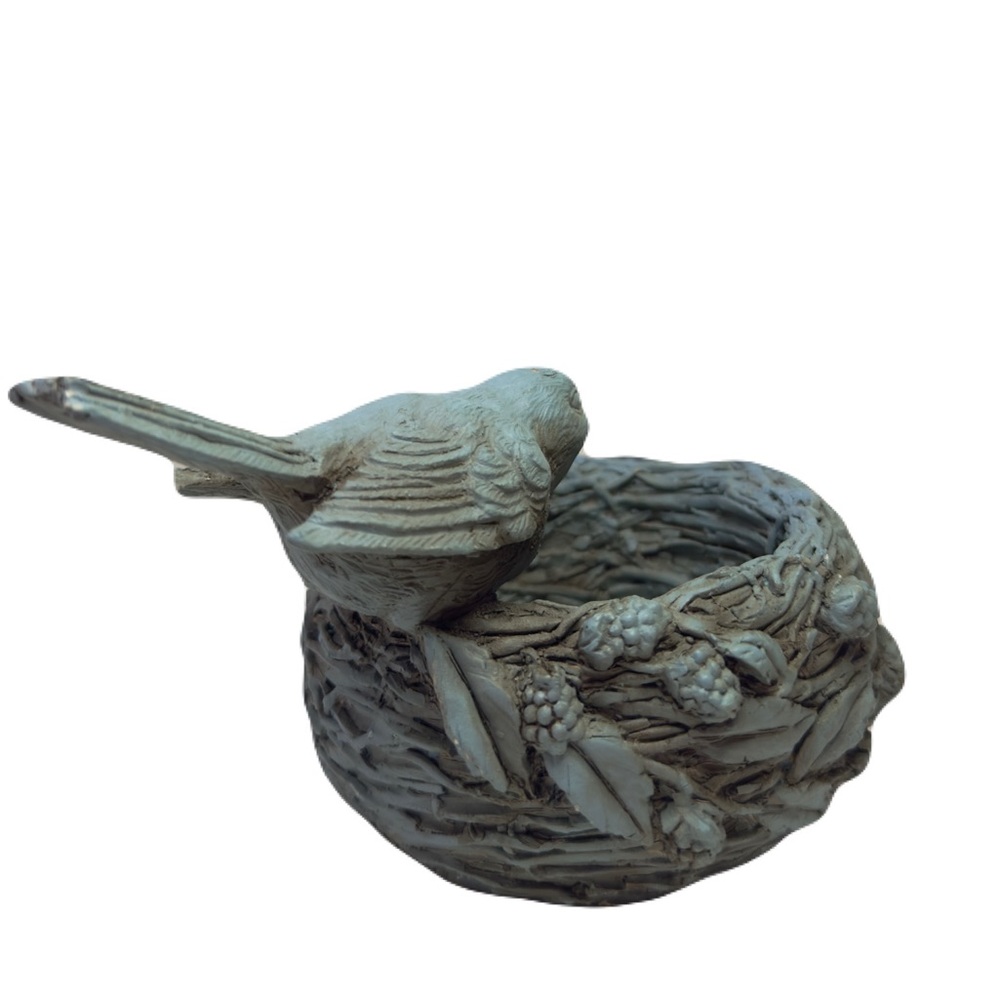Nesting Bird Dish Trinket Bowl Aqua Rustic Sculpture Figurine 6” Vintage Art - Picture 3 of 16